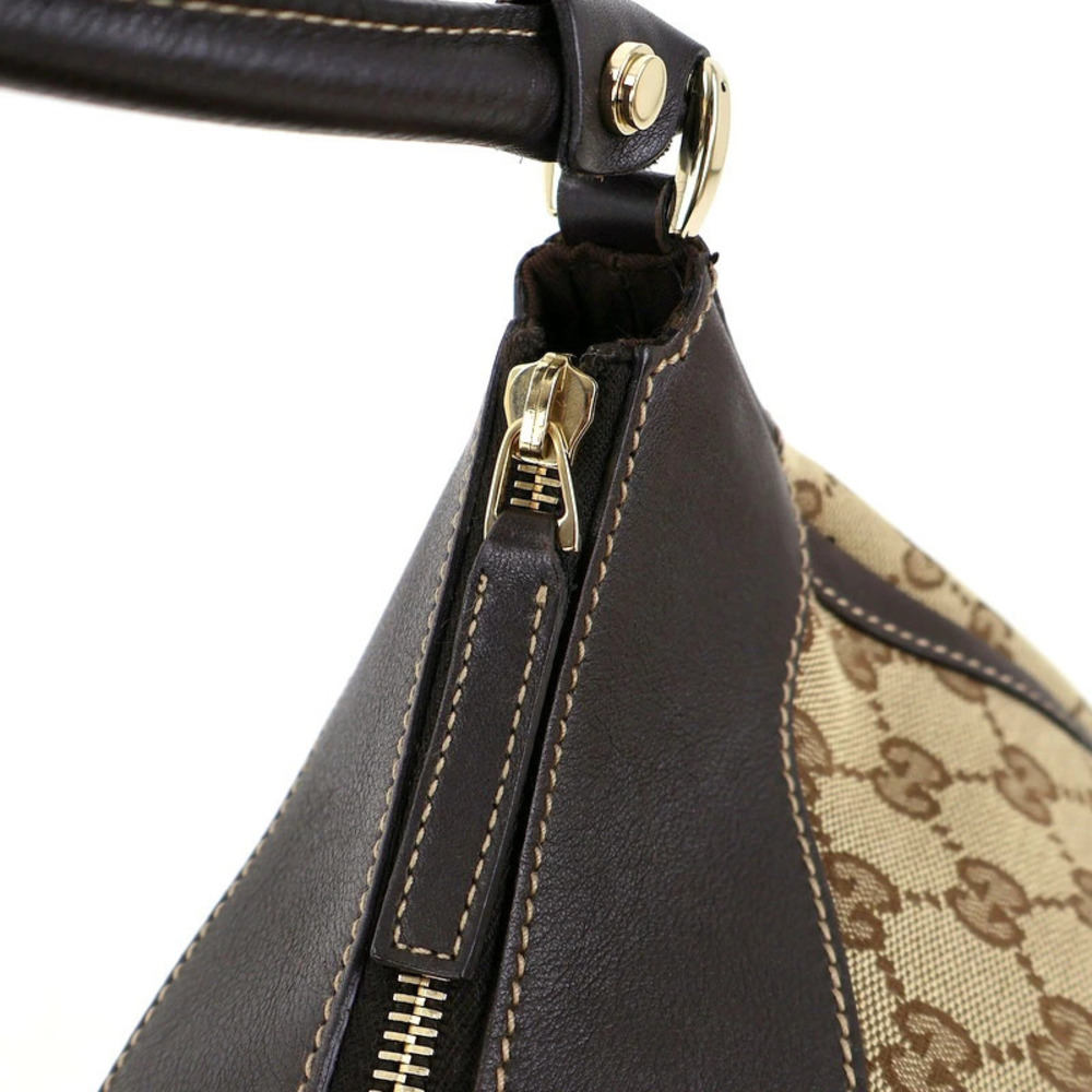 Gucci GG Canvas Hobo Bag Shoulder Tote Handbag Beige Brown Leather One - Picture 9 of 11
